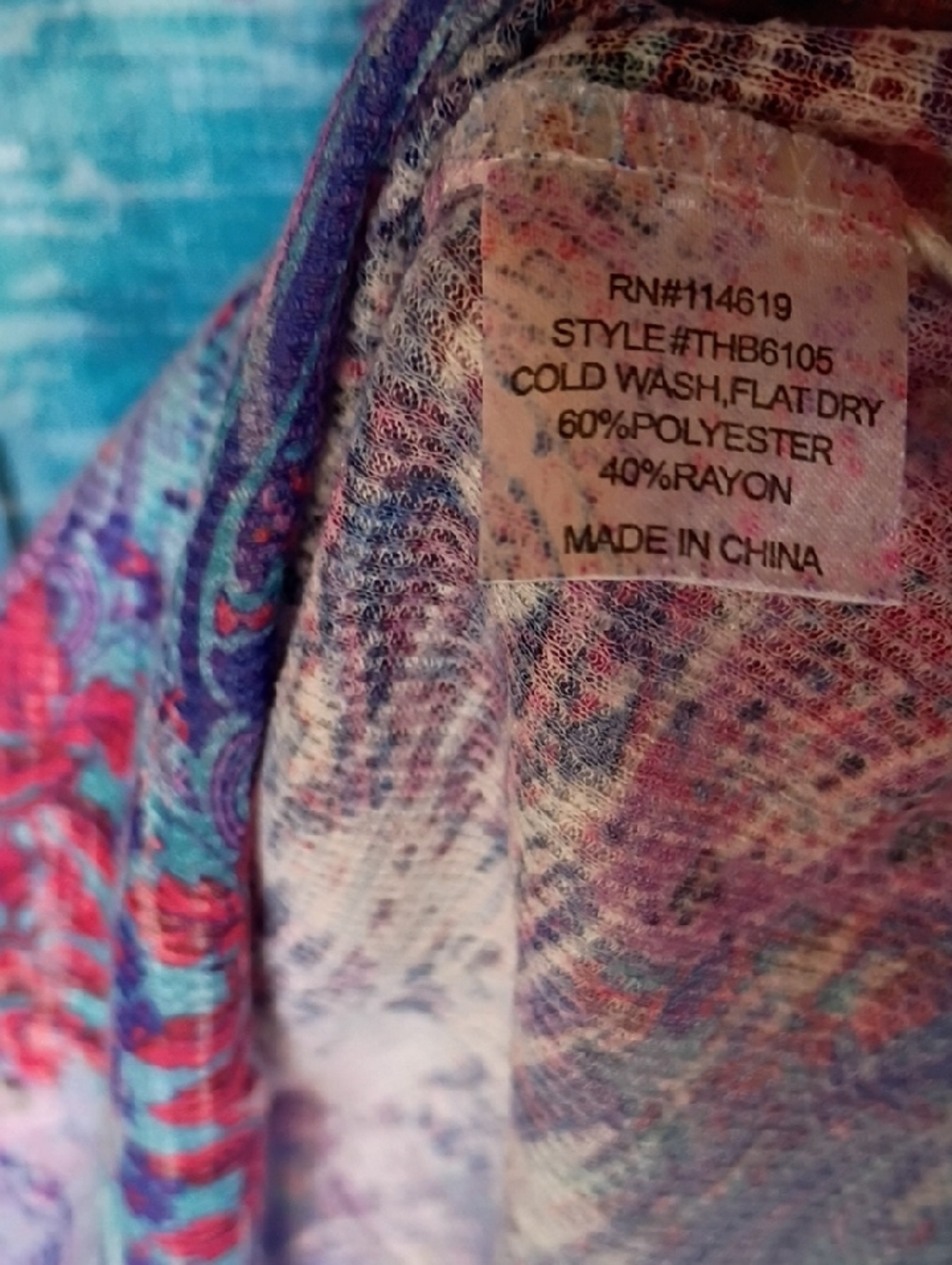 Mushka By Siena Rose Boho Paisley V-Neck Long Sleeve Top - Pink, Turquoise Sz L - Picture 6 of 6